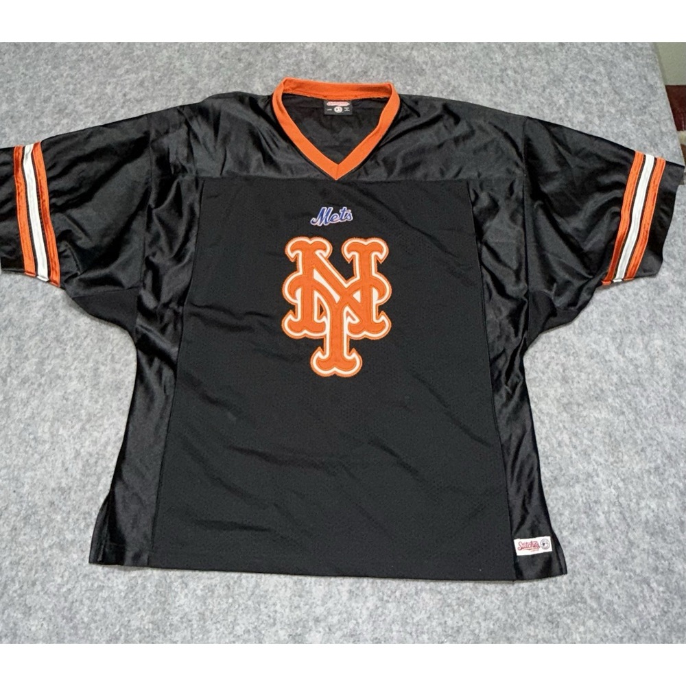 Stitches New York Mets Embroidered Jersey Black Orange Patches Men's Large